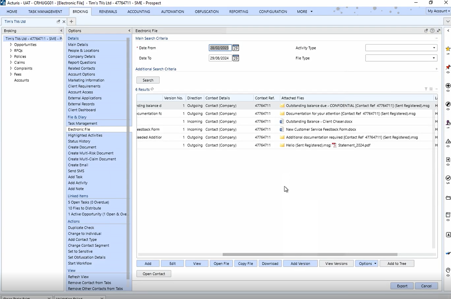 RMail Registered Receipt™ and Documents stored in Acturis